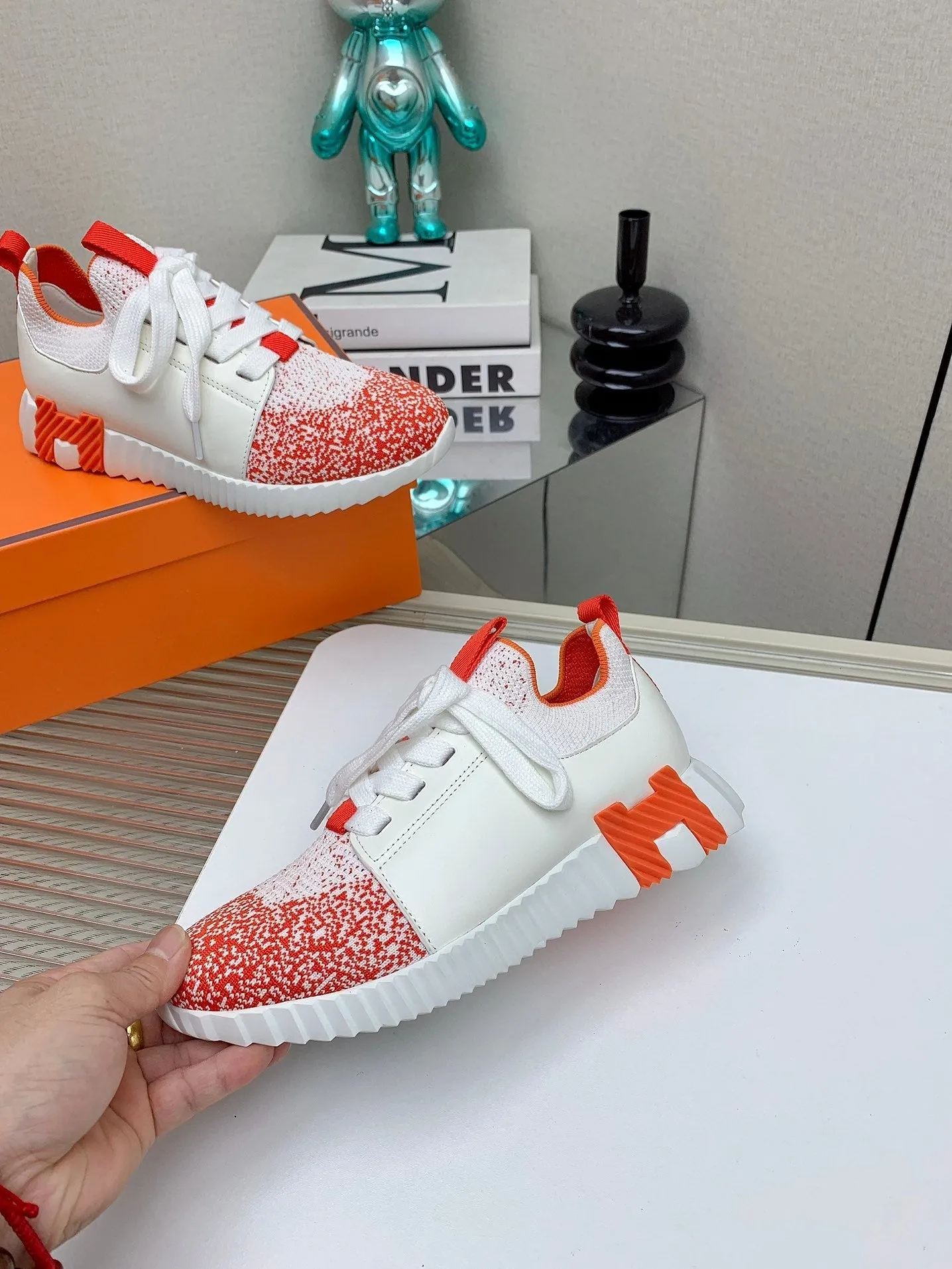 HM Depart Slip-on Sneaker In Red Omber White Woven Fabric 106334
