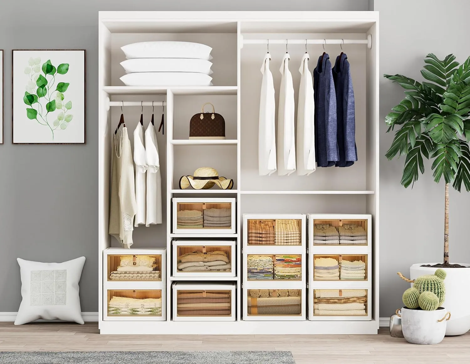 HOMIDEC Closet Organizers and Storage 70Qt 3 Pack Stackable Storage Bins with 3 Lids Closet Organizer Boxes for Clothes Foldable Storage Box (23Qt X 3)