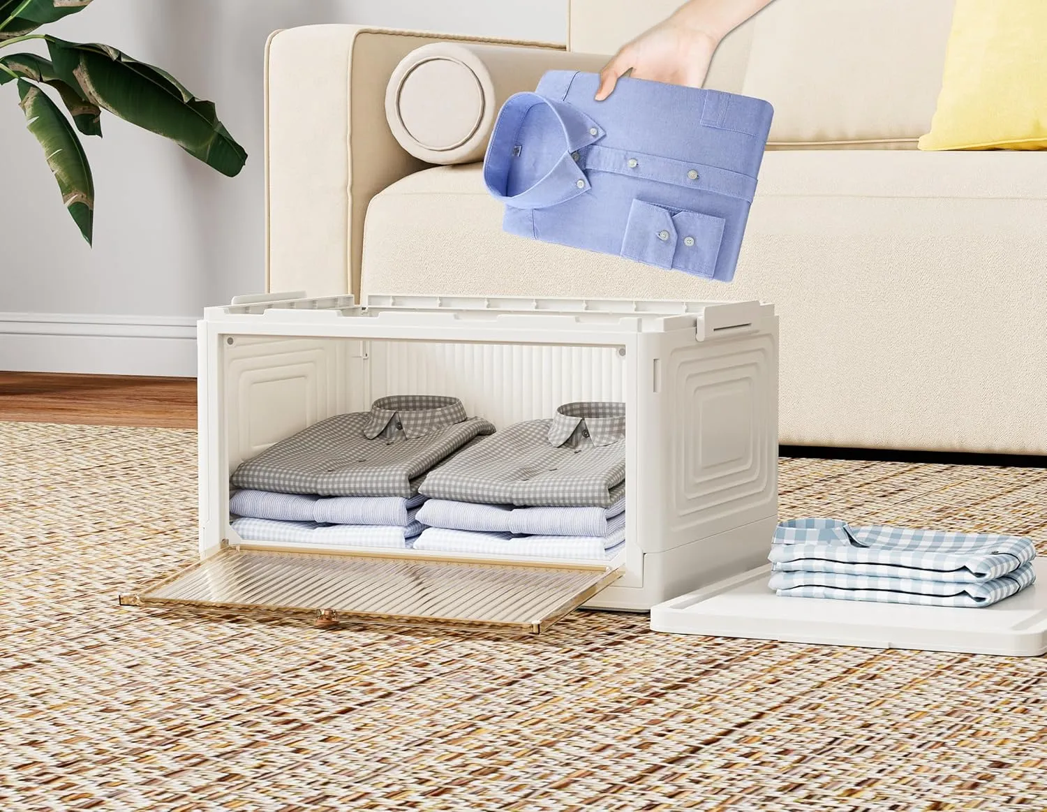 HOMIDEC Closet Organizers and Storage 70Qt 3 Pack Stackable Storage Bins with 3 Lids Closet Organizer Boxes for Clothes Foldable Storage Box (23Qt X 3)