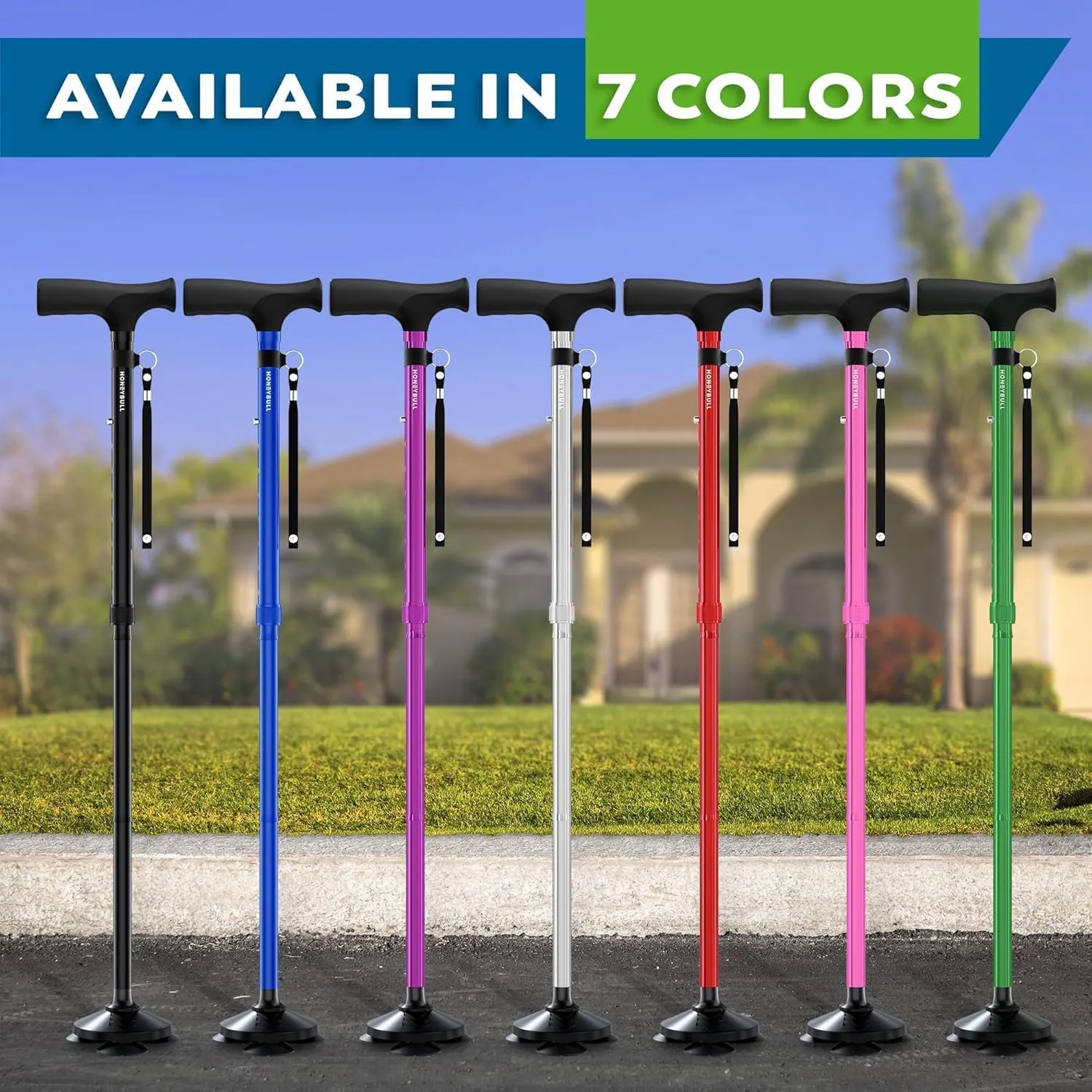 HONEYBULL Walking Cane for Men & Women - Foldable, Adjustable, Collapsible, Free Standing Cane, Pivot Tip, Heavy Duty | Walking Sticks, Folding Canes for Seniors & Adults (Black, Pivot Cane)