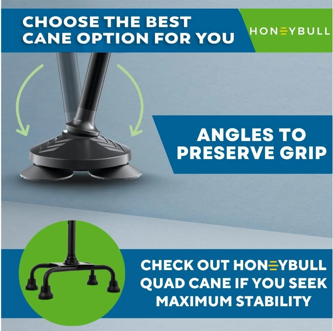 HONEYBULL Walking Cane for Men & Women - Foldable, Adjustable, Collapsible, Free Standing Cane, Pivot Tip, Heavy Duty | Walking Sticks, Folding Canes for Seniors & Adults (Black, Pivot Cane)