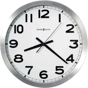 Howard Miller Spokane Modern Wall Clock – Large Brushed Aluminum Frame, White Dial, Silent Quartz, Battery Operated, Easy to Read Black Numerals, Perfect Sleek Decor for Kitchen or Office