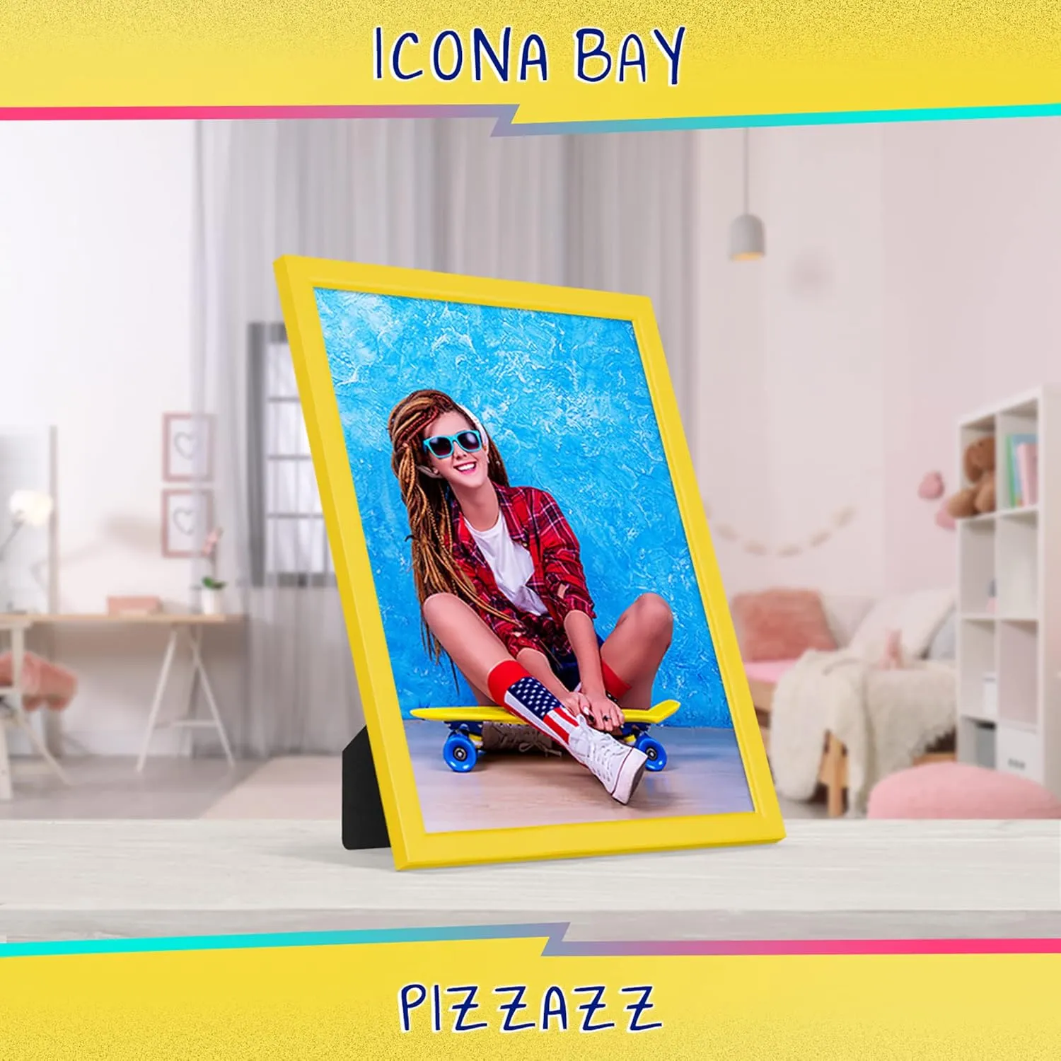 Icona Bay 8x10 Picture Frames (Yellow, 3 Pack), Colored Solid Wood Scandinavian Style Frames for Photo, Pizzazz Collection