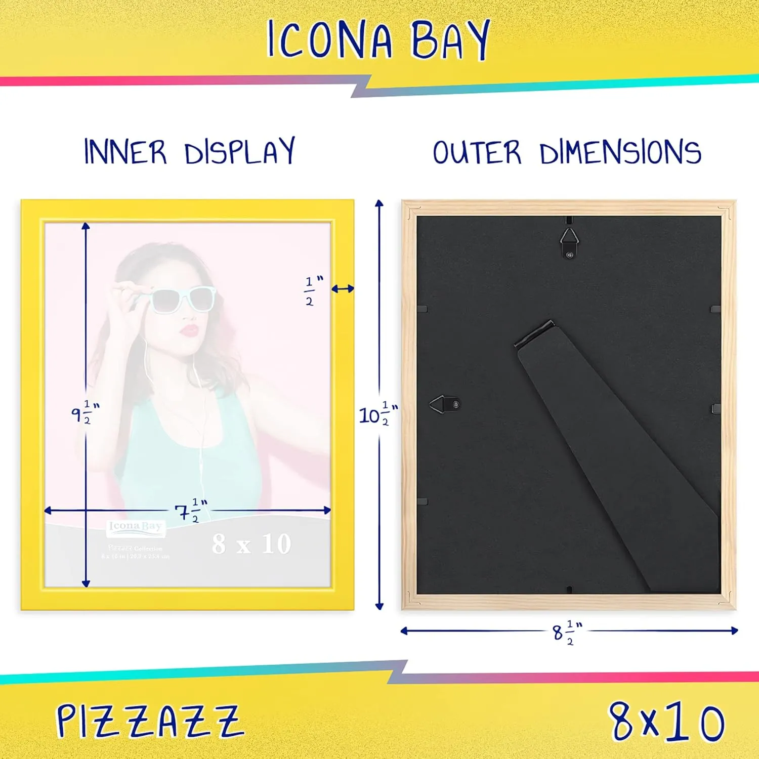 Icona Bay 8x10 Picture Frames (Yellow, 3 Pack), Colored Solid Wood Scandinavian Style Frames for Photo, Pizzazz Collection