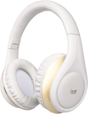 iJoy ISO Bluetooth 5.0 Wireless Over Ear Foldable Stereo Headphones with 30 Hours Battery and Built-in Microphone, (White/Gold)