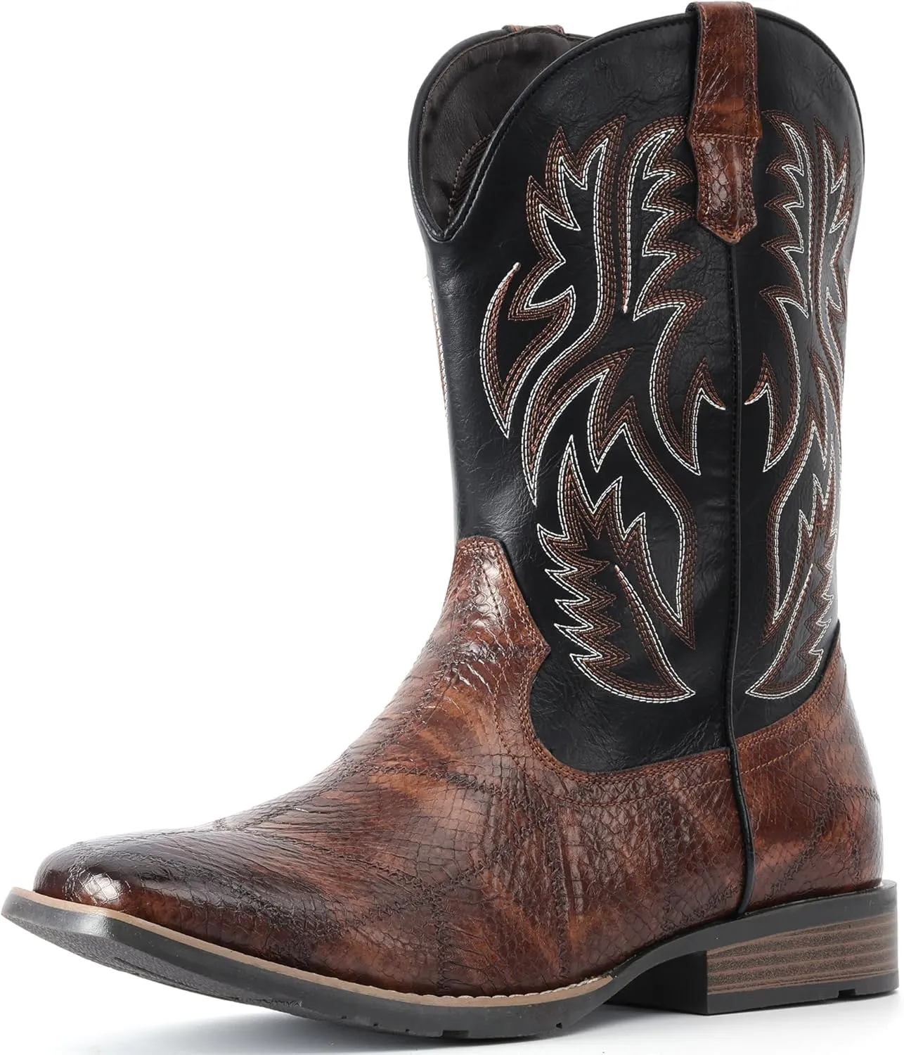 IUV Cowboy Boots For Men Square Toe Western Retro Boot Durable Classic Fashionable Embroidered Pull On Slip Resistant Boots