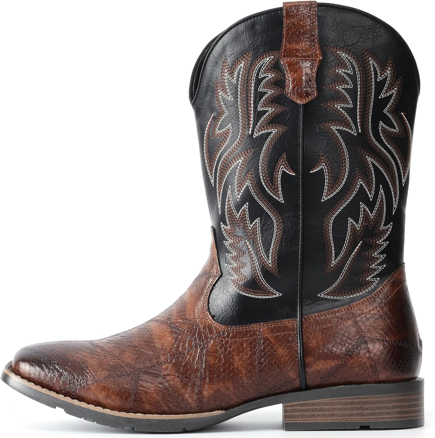 IUV Cowboy Boots For Men Square Toe Western Retro Boot Durable Classic Fashionable Embroidered Pull On Slip Resistant Boots