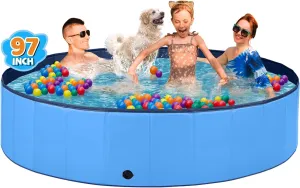 Jecoo Dog Pool for Large Dogs Kiddie Pool Hard Plastic Foldable Dog Bathing Tub Portable Outside Kids Swimming for Pets and Dogs Outdoor Backyard