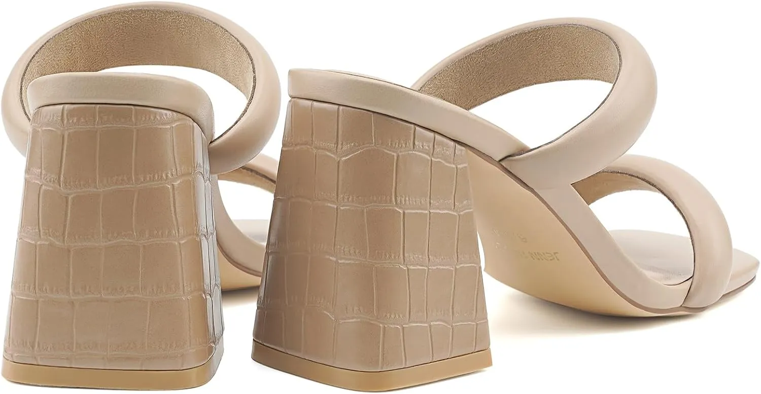 JENN ARDOR Womens Chunky Heeled Mule Sandals Square Toe Block Heels Two Braid Strap Backless Pumps Dressy Sandals