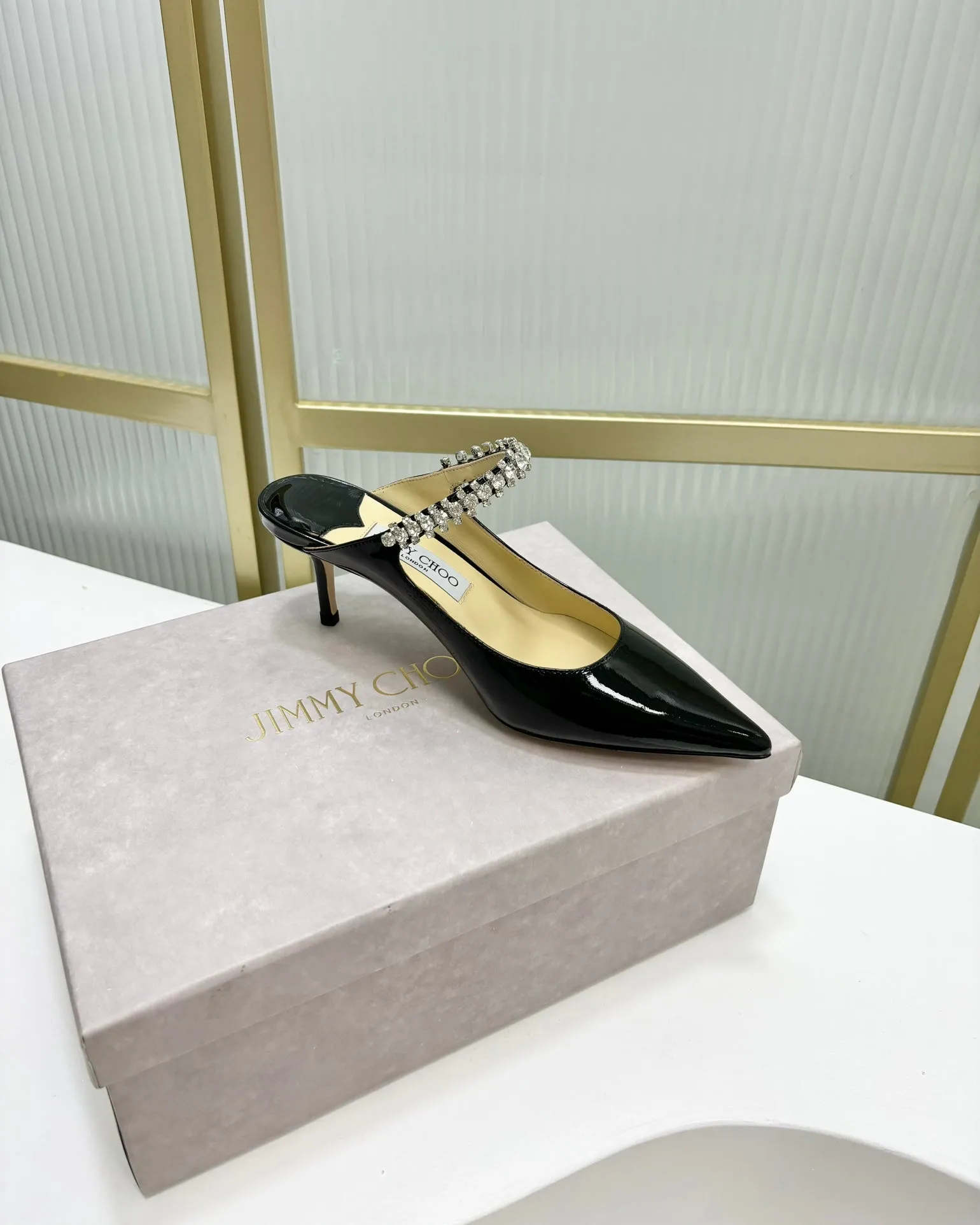 Jimmy Bing 65mm In Black Glossy Cowhide Mules 587758