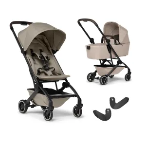 Joolz AER  Bundle - Lightweight Stroller for Baby with Bassinet and Car Seat Adapters. from Birth to Toddler (up to 50 lbs) - Airplane Compatible - Easy Foldable - Sandy Taupe