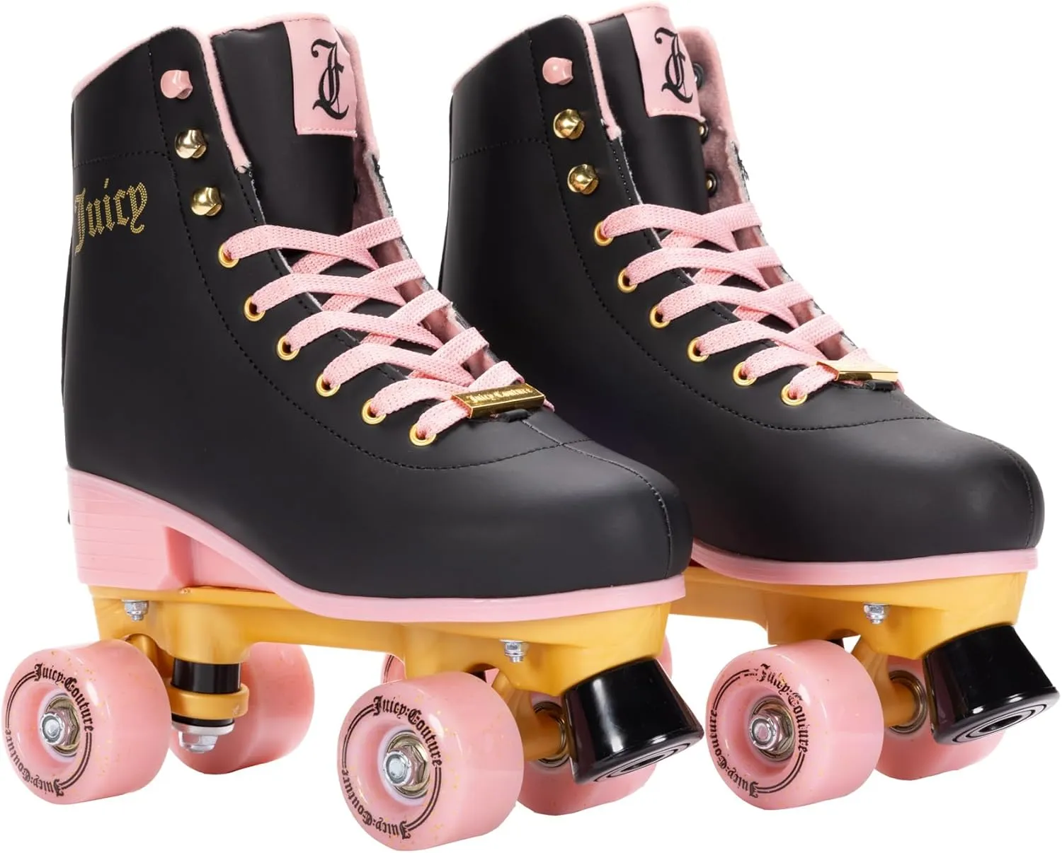 Juicy Couture Girls Rink Roller Skates Black Quad Roller Skates for Girls Classic High-Top Design for Indoor or Outdoor Skates and Roller Derby (Adjustable Sizes)
