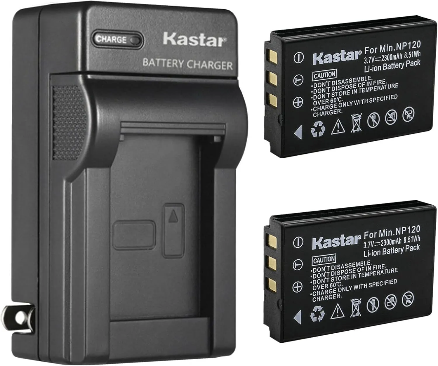 Kastar 2-Pack Q120 Battery and AC Wall Charger Replacement for MINOLTA MN35Z Camera, Zoom BT-03, Zoom BT-03 B Battery, Zoom Q8 Q8N Recorder Camera, Bell & Howell B35HDZ Camera