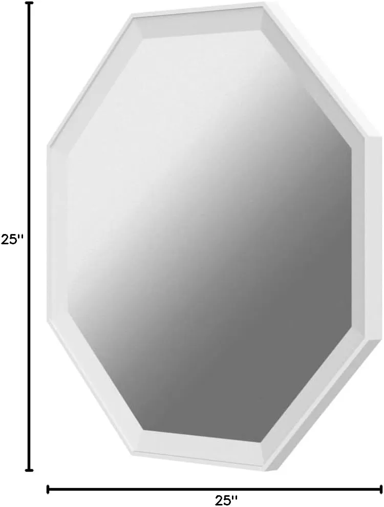 Kate and Laurel Rhodes Modern Octagon Wall Mirror, White 25x25 Inches