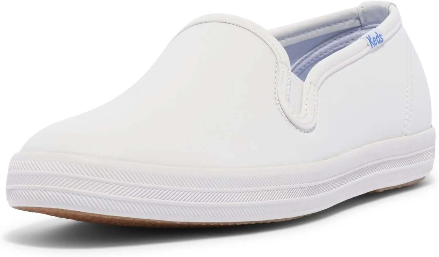 Keds Women's Champion Slip on Sneaker, White Leather, 7.5 Narrow