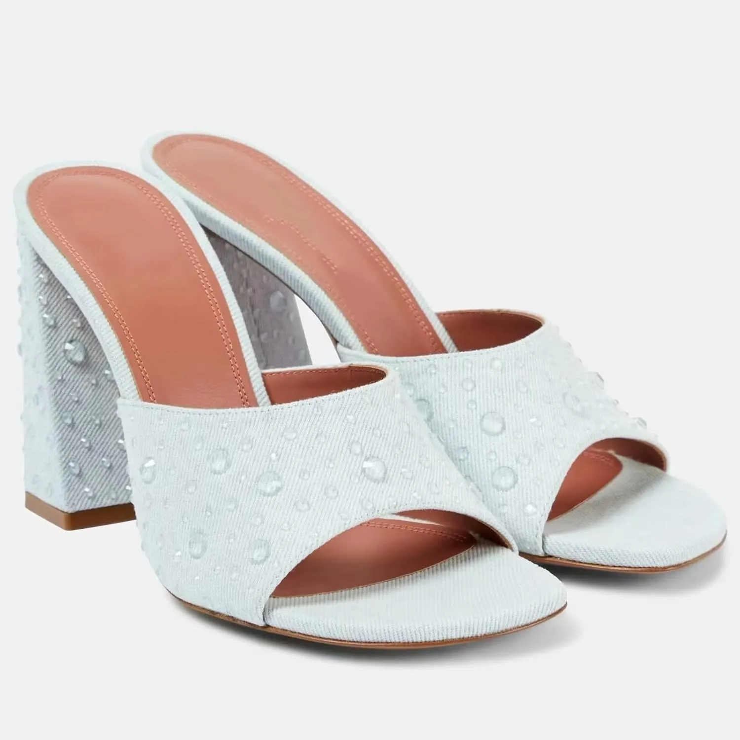 keleimusi Women's Trendy Square Toe Block Heel Dress Mules with Wide Strap