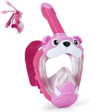Kids Full Face Snorkel Mask, Snorkeling Gear for Kid, 180° Panoramic View Snorkeling Mask with Adjustable Elastic Fabric Straps - Anti-Fog & Anti-Leak - Portable Mesh Bag