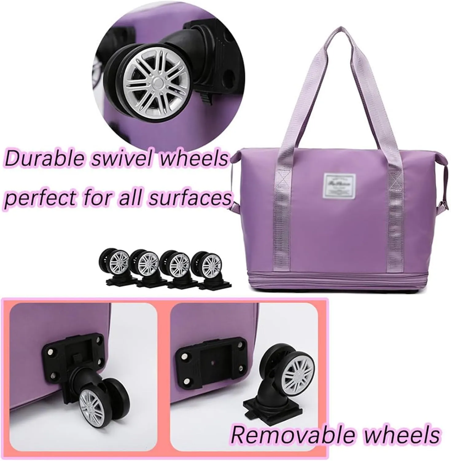 Klarson Expandable Bag with Wheels - New Scratch Expandable Travel Duffle Bag with Wheels, Foldable Suitcase without Handl (H)