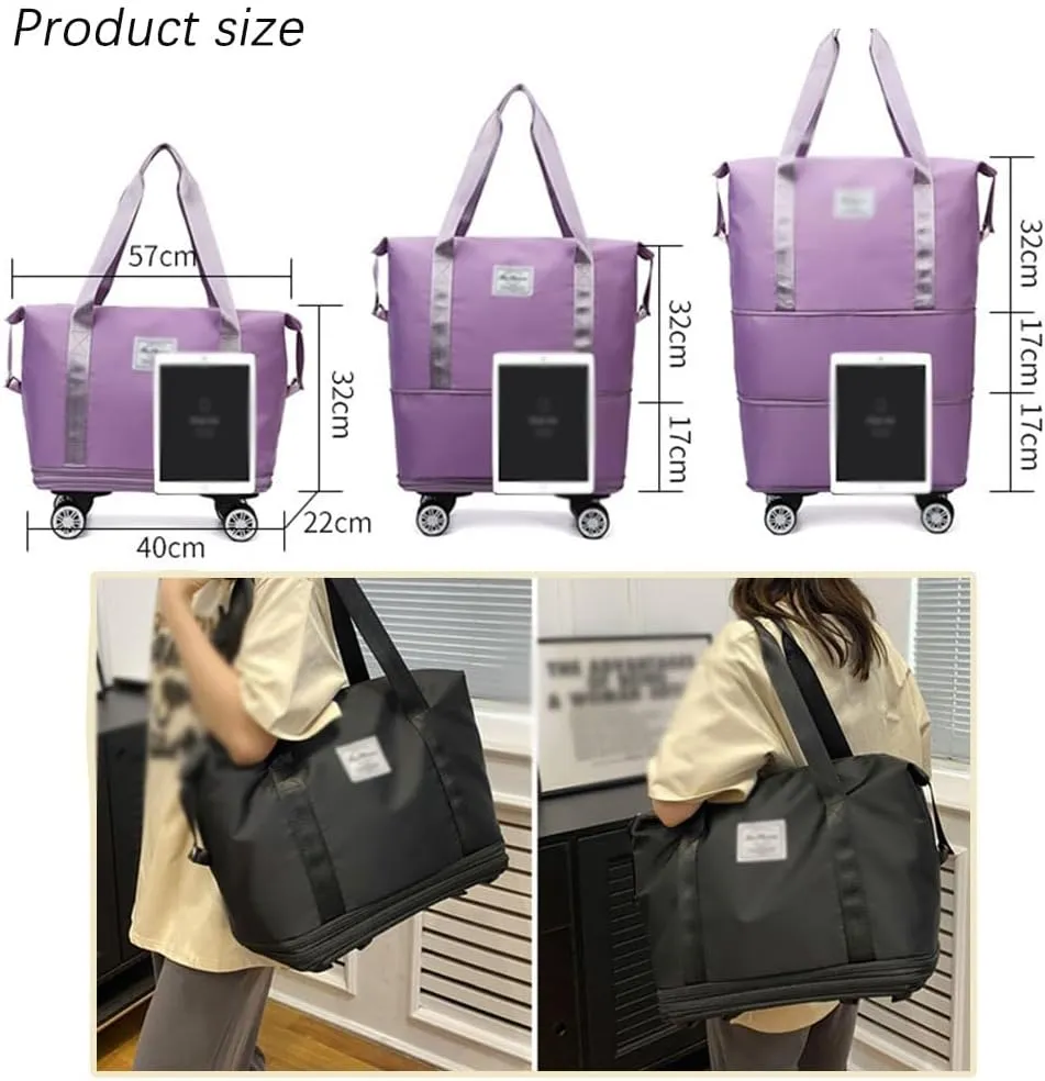 Klarson Expandable Bag with Wheels, Scratch Expandable Travel Duffle Bag with Wheels, Foldable Suitcase without Handle (Dark blue)