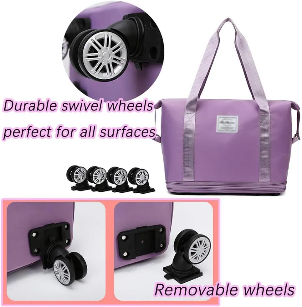 Klarson Expandable Bag with Wheels, Scratch Expandable Travel Duffle Bag with Wheels, Foldable Suitcase without Handle (Dark blue)