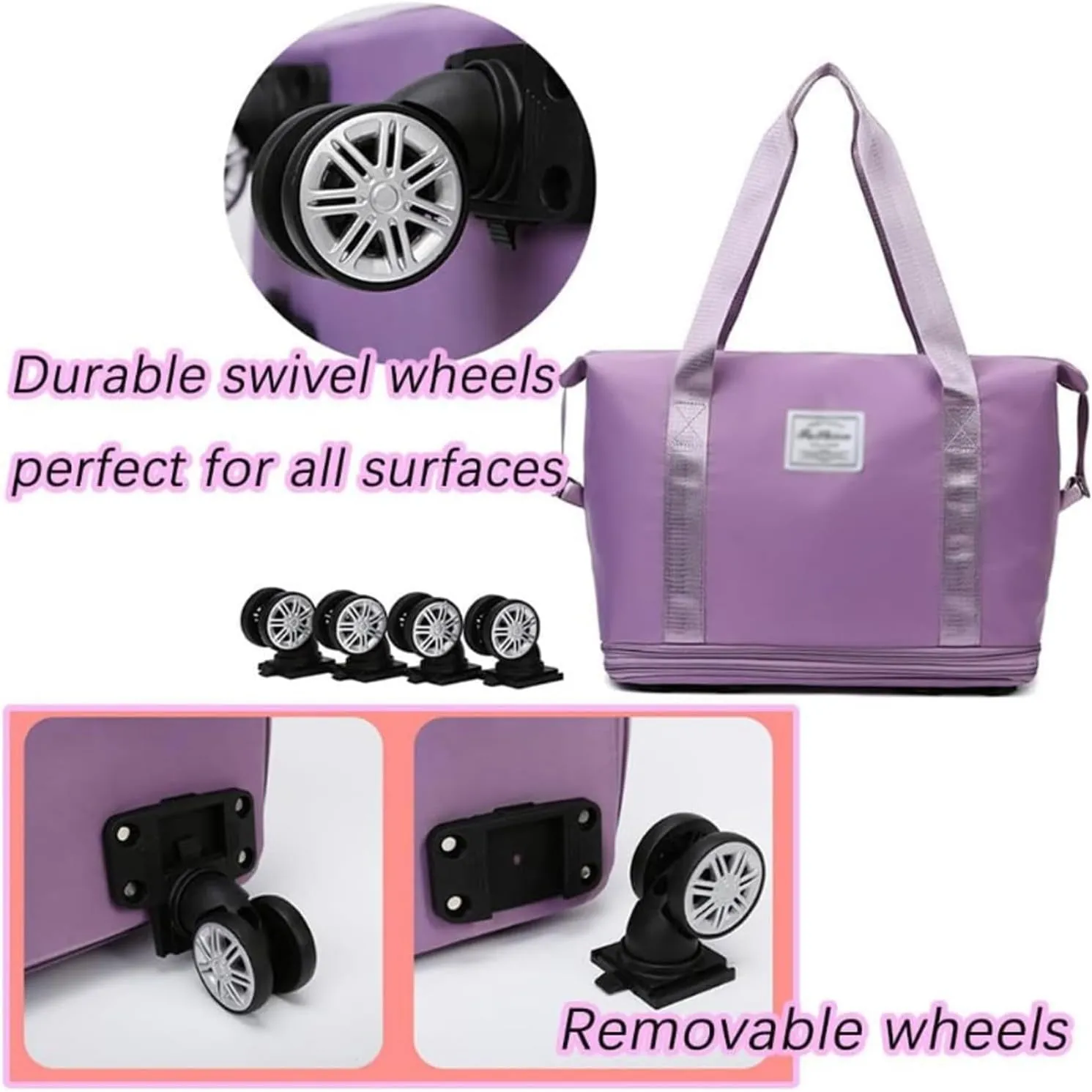 Klarson Expandable Travel Bag with Wheels, Foldable Suitcase Without Handle, Scratch-Resistant, Navy Blue
