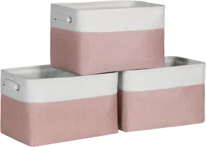 Kntiwiwo Foldable Storage Bins 15" x 10" x 9.5" Fabric Storage Basket Cube with Handles Large Linen Closet Organizer Bins for Organizing Shelf Home, Set of 3, Pink