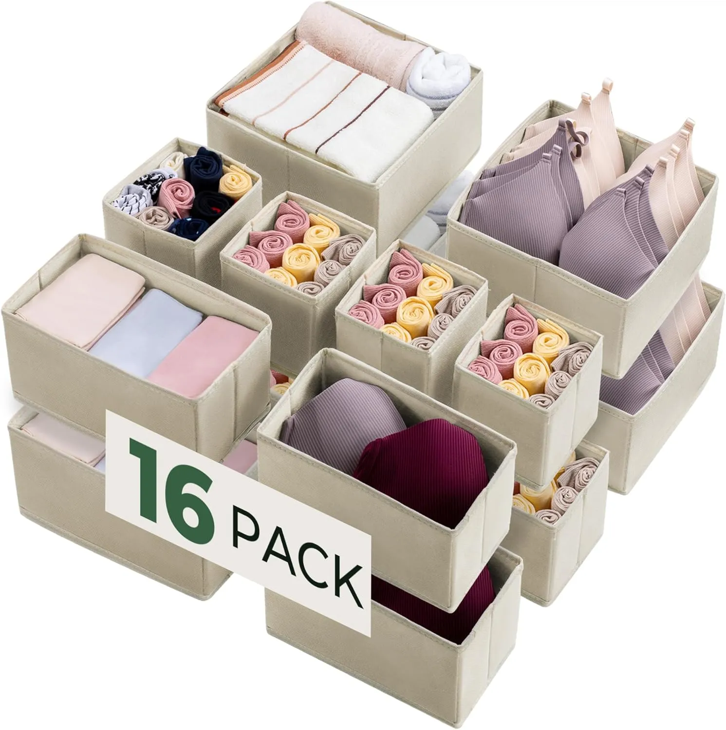 Kootek 16 Pack Drawer Organizer Clothes, Dresser Drawer Organizers for Clothing Fabric Foldable Closet Organizers and Storage Bins for Baby Clothes, Nursery, Underwear, Bras, Socks