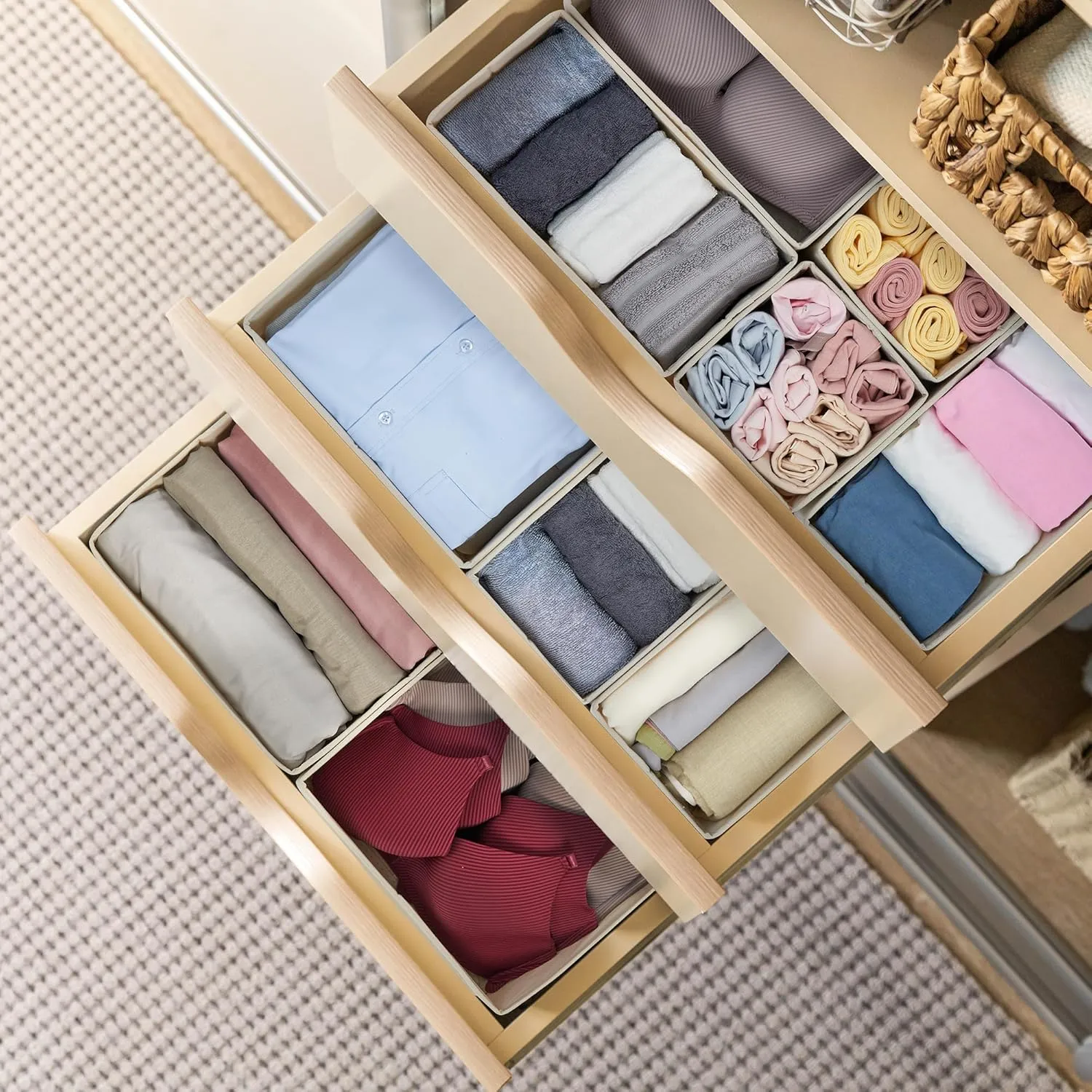 Kootek 16 Pack Drawer Organizer Clothes, Dresser Drawer Organizers for Clothing Fabric Foldable Closet Organizers and Storage Bins for Baby Clothes, Nursery, Underwear, Bras, Socks