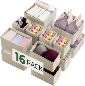 Kootek 16 Pack Drawer Organizer Clothes, Dresser Drawer Organizers for Clothing Fabric Foldable Closet Organizers and Storage Bins for Baby Clothes, Nursery, Underwear, Bras, Socks