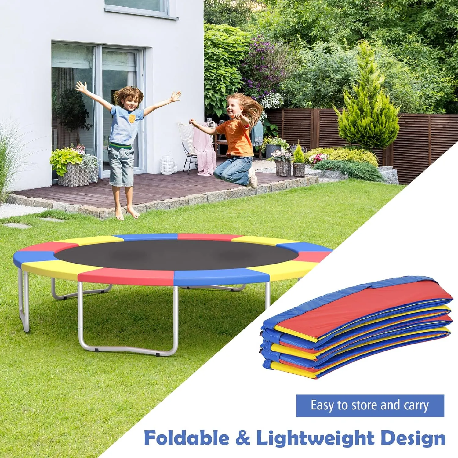 KOTEK Trampoline Pad, 8FT 10FT 12FT 14FT 15FT 16FT Trampoline Spring Cover, No Hole for Pole, Tear-Resistant, Waterproof Trampoline Accessories Safety Pad, Trampoline Padding Replacement