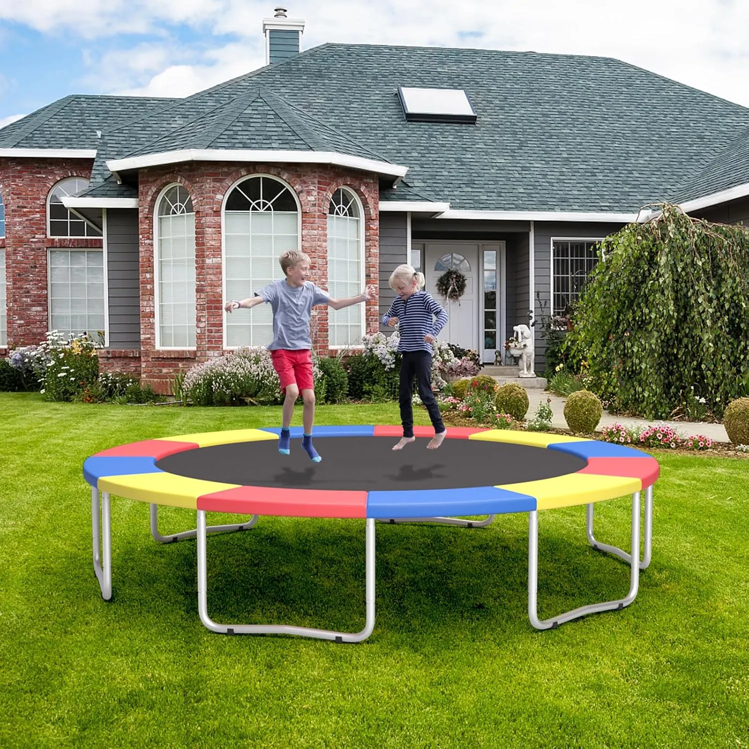KOTEK Trampoline Pad, 8FT 10FT 12FT 14FT 15FT 16FT Trampoline Spring Cover, No Hole for Pole, Tear-Resistant, Waterproof Trampoline Accessories Safety Pad, Trampoline Padding Replacement