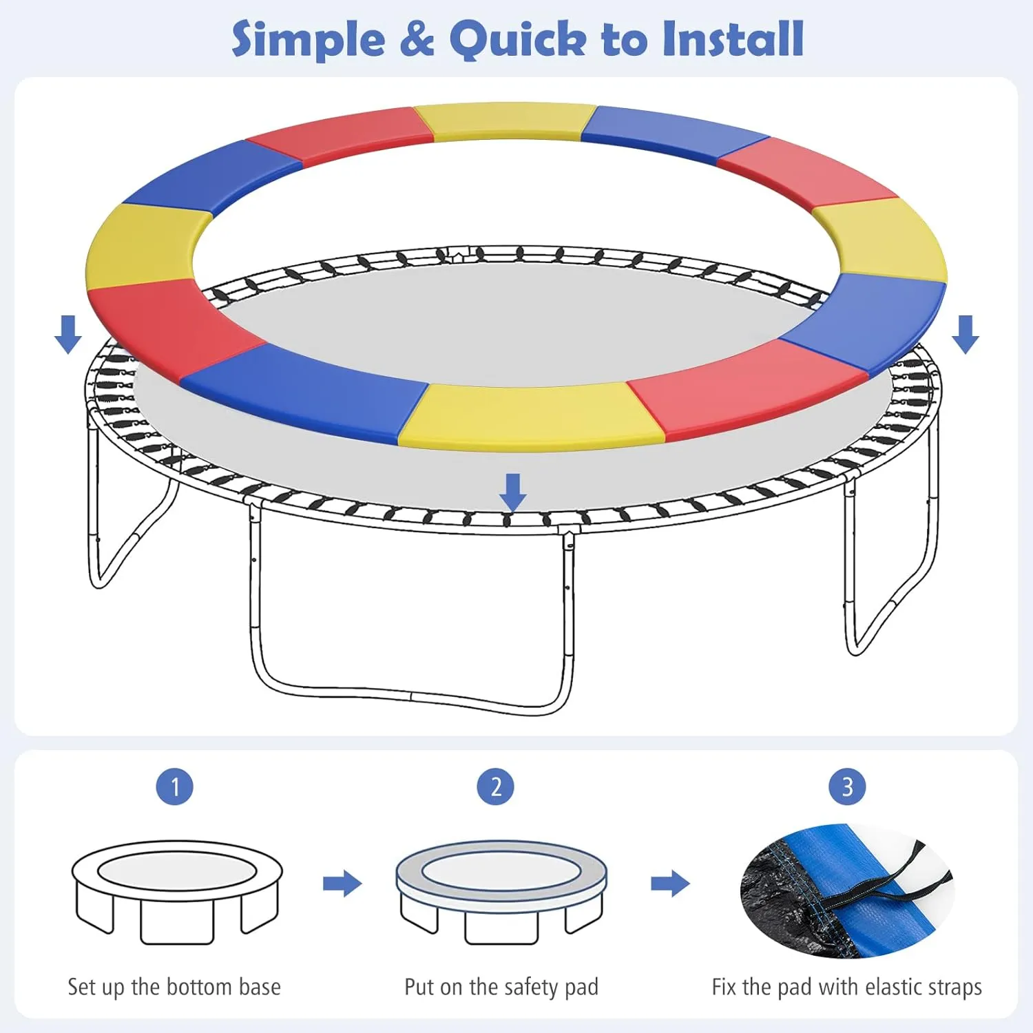 KOTEK Trampoline Pad, 8FT 10FT 12FT 14FT 15FT 16FT Trampoline Spring Cover, No Hole for Pole, Tear-Resistant, Waterproof Trampoline Accessories Safety Pad, Trampoline Padding Replacement