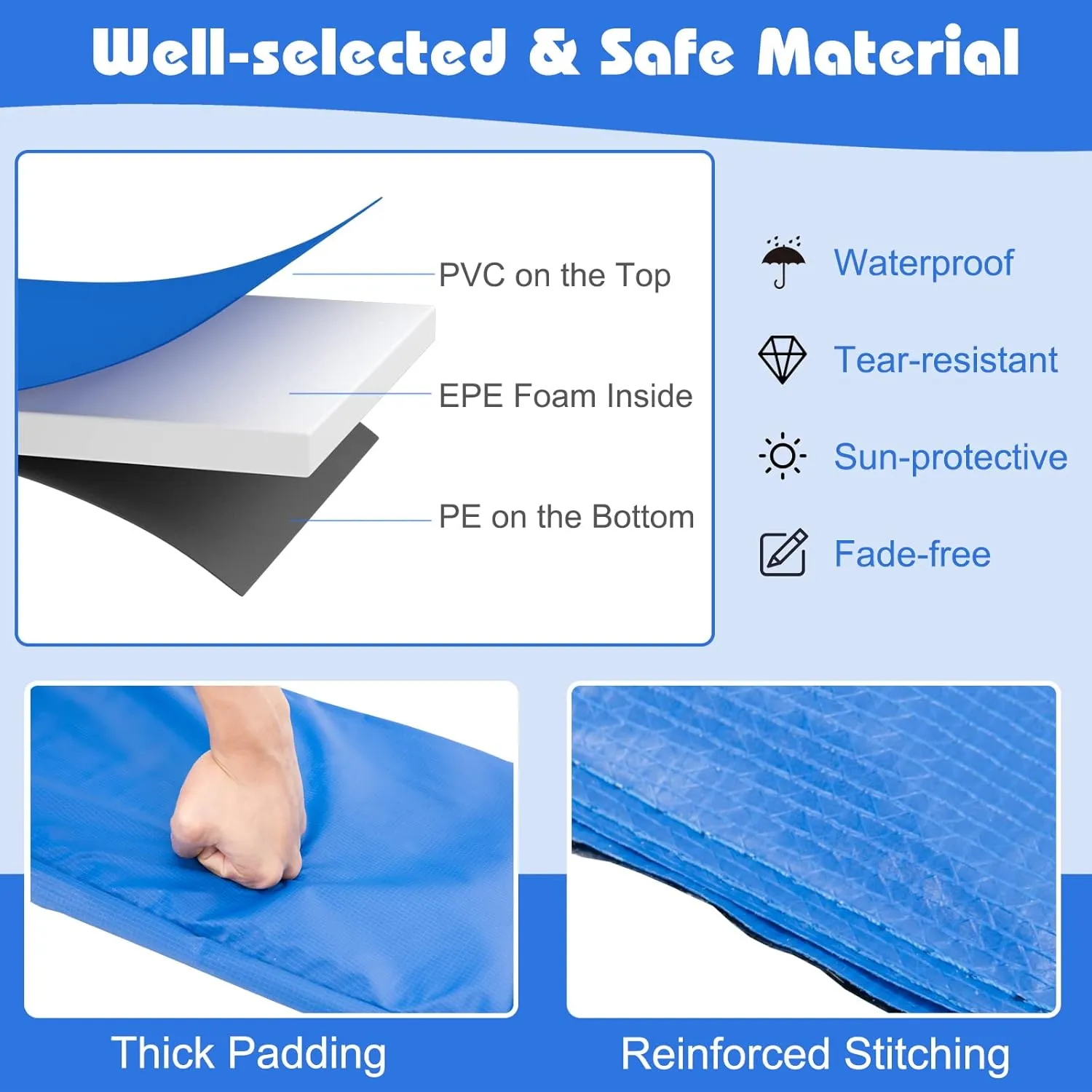 KOTEK Trampoline Pad, 8FT 10FT 12FT 14FT 15FT 16FT Trampoline Spring Cover, No Hole for Pole, Tear-Resistant, Waterproof Trampoline Accessories Safety Pad, Trampoline Padding Replacement