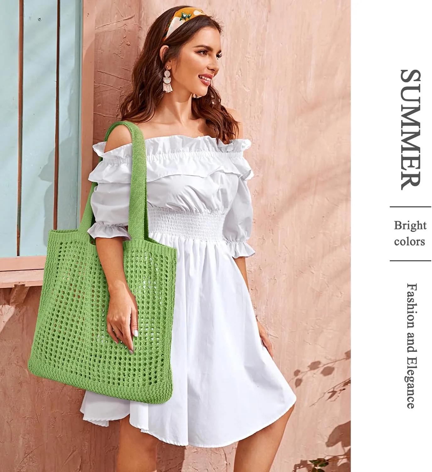 KPX Crochet Tote, Mesh Knitted Shoulder Bag - Large Aesthetic Hobo for Women - Summer