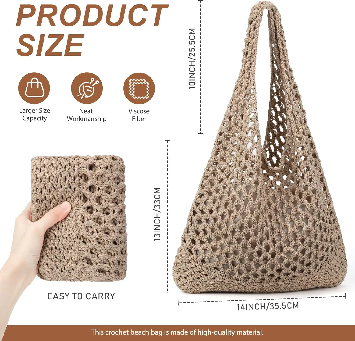 KPX Crochet Tote, Mesh Knitted Shoulder Bag - Large Aesthetic Hobo for Women - Summer