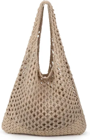 KPX Crochet Tote, Mesh Knitted Shoulder Bag - Large Aesthetic Hobo for Women - Summer