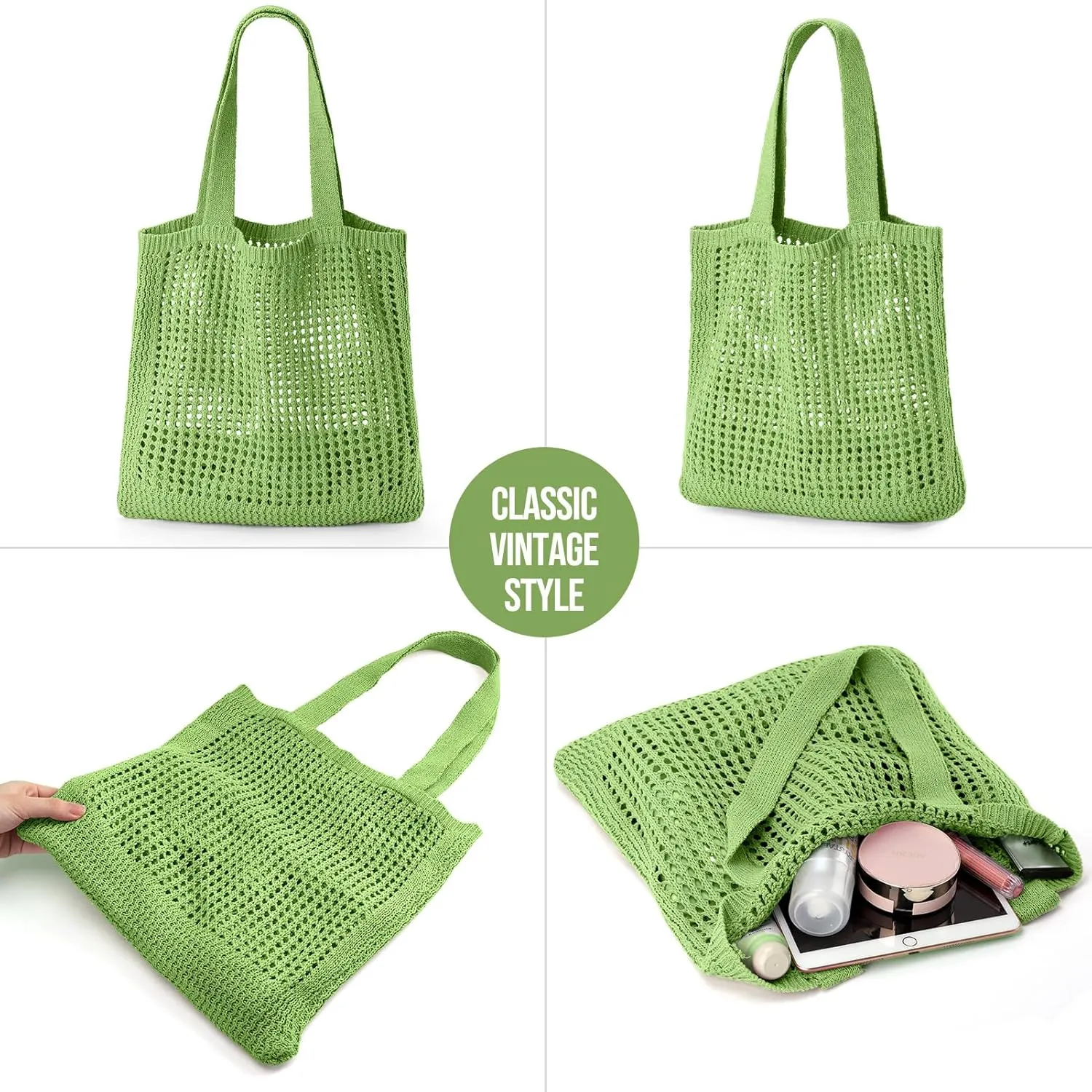 KPX Crochet Tote, Mesh Knitted Shoulder Bag - Large Aesthetic Hobo for Women - Summer