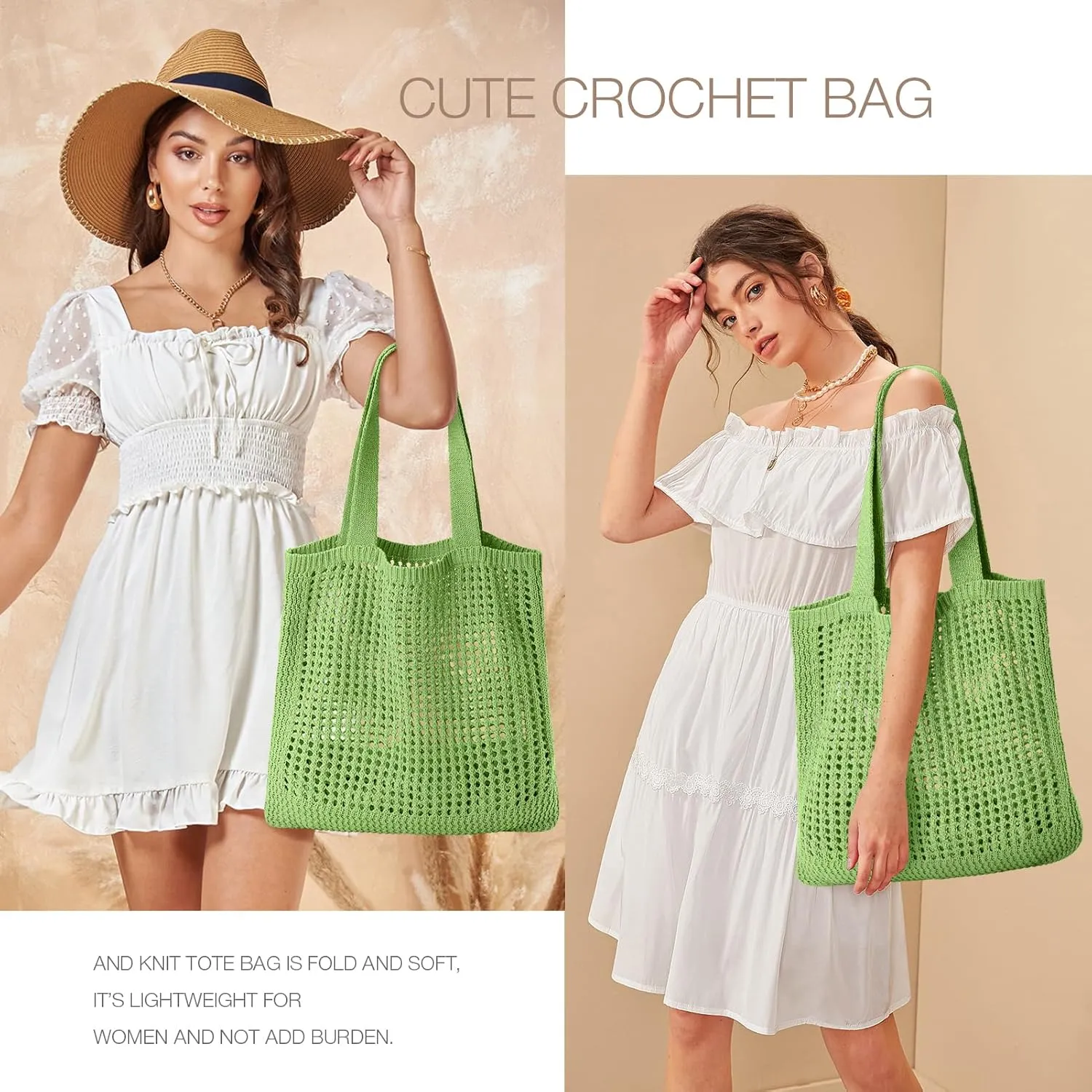 KPX Crochet Tote, Mesh Knitted Shoulder Bag - Large Aesthetic Hobo for Women - Summer