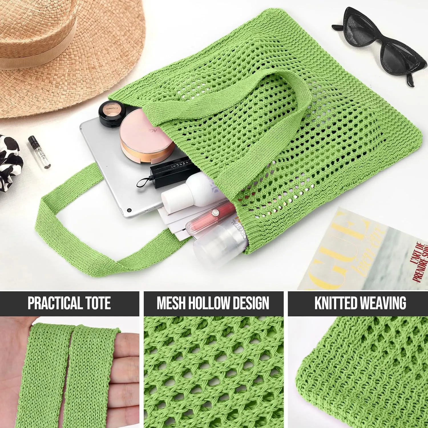 KPX Crochet Tote, Mesh Knitted Shoulder Bag - Large Aesthetic Hobo for Women - Summer