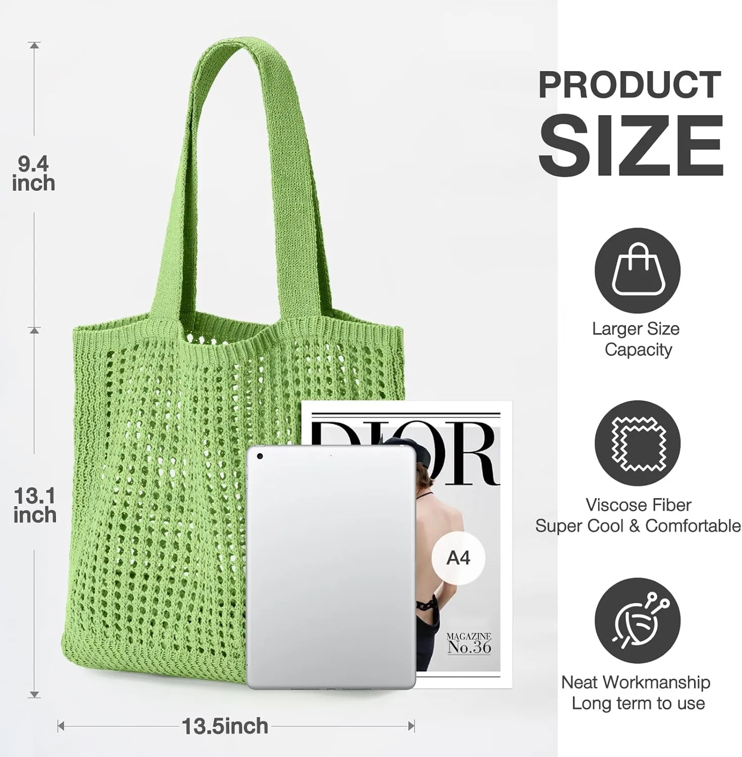 KPX Crochet Tote, Mesh Knitted Shoulder Bag - Large Aesthetic Hobo for Women - Summer