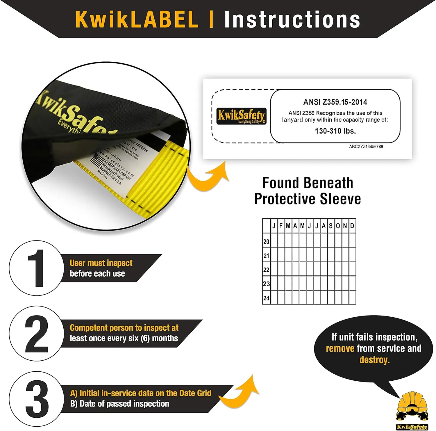KwikSafety - Charlotte, NC - TAIPAN 6’ Single Leg Flat Safety Lanyard [1 PACK] External Shock Absorber ANSI Tested OSHA Compliant Fall Restraint Protection Equipment Construction PPE Roofing Gear