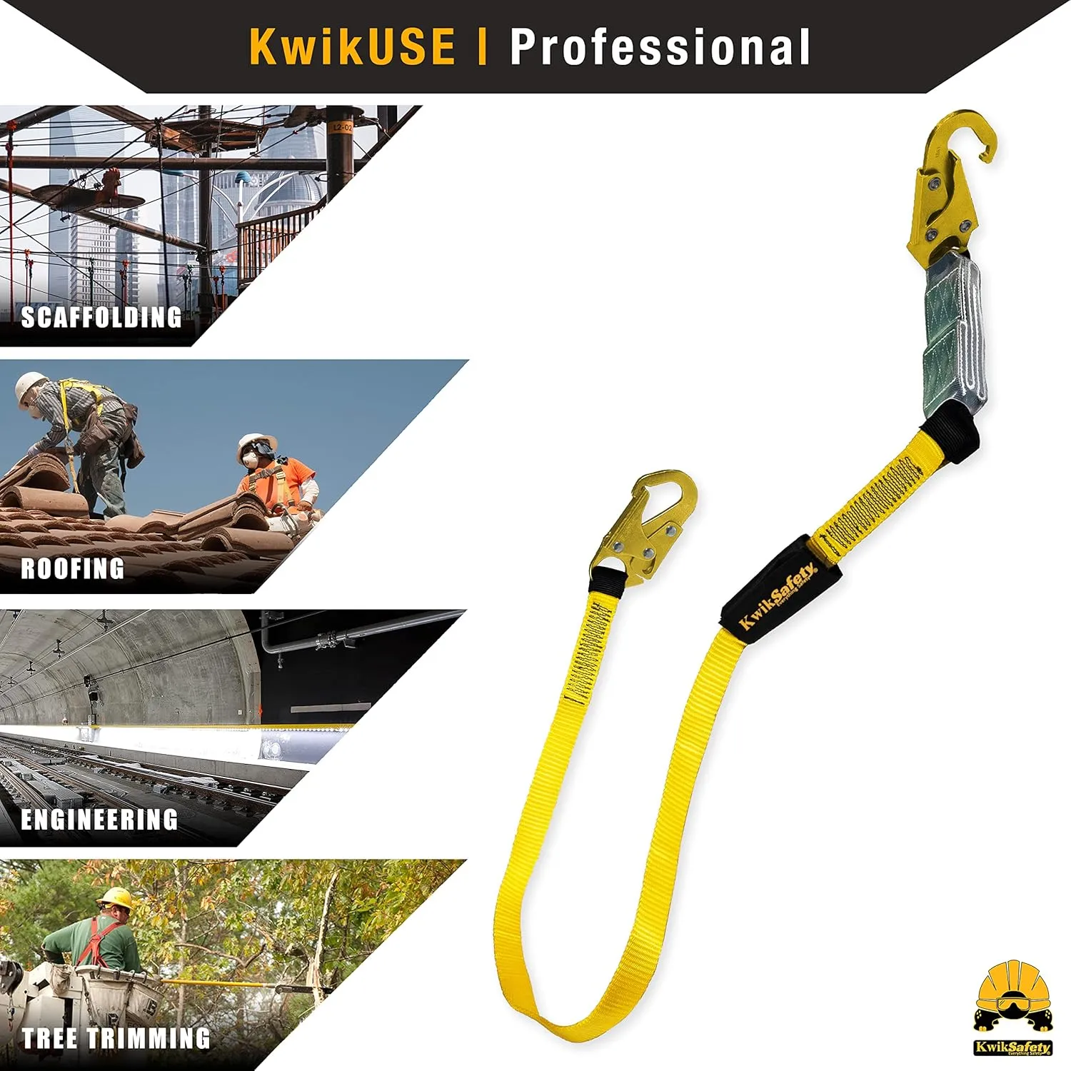 KwikSafety - Charlotte, NC - TAIPAN 6’ Single Leg Flat Safety Lanyard [1 PACK] External Shock Absorber ANSI Tested OSHA Compliant Fall Restraint Protection Equipment Construction PPE Roofing Gear