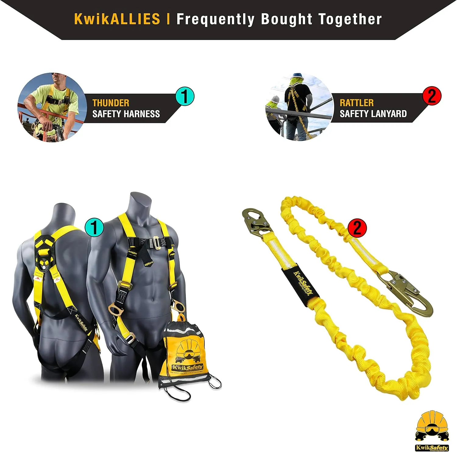 KwikSafety - Charlotte, NC - TAIPAN 6’ Single Leg Flat Safety Lanyard [1 PACK] External Shock Absorber ANSI Tested OSHA Compliant Fall Restraint Protection Equipment Construction PPE Roofing Gear