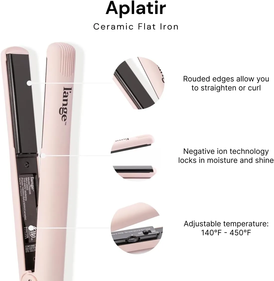 L'ANGE HAIR Aplatir Ceramic 1" Flat Iron | Adjustable Temp & Dual Voltage Hair Straightener | Tourmaline-Infused Plates for Smooth, Frizz-Free Styling | 1 Inch Styling Tool (Blush)