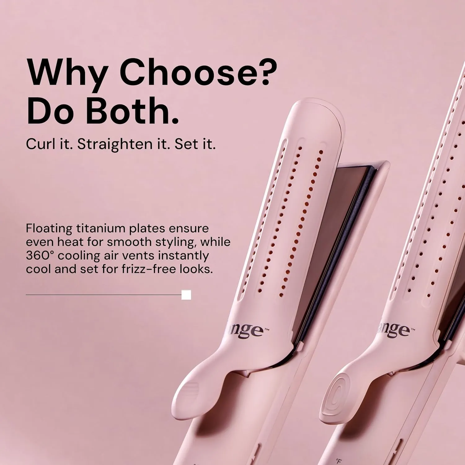 L'ANGE HAIR Le Duo Grande 360° Airflow Styler | 2-in-1 Curling Wand & Titanium Flat Iron Professional Hair Straightener and Curler with Cooling Air Vents to Lock in Style | Adjustable Temp (Blush)