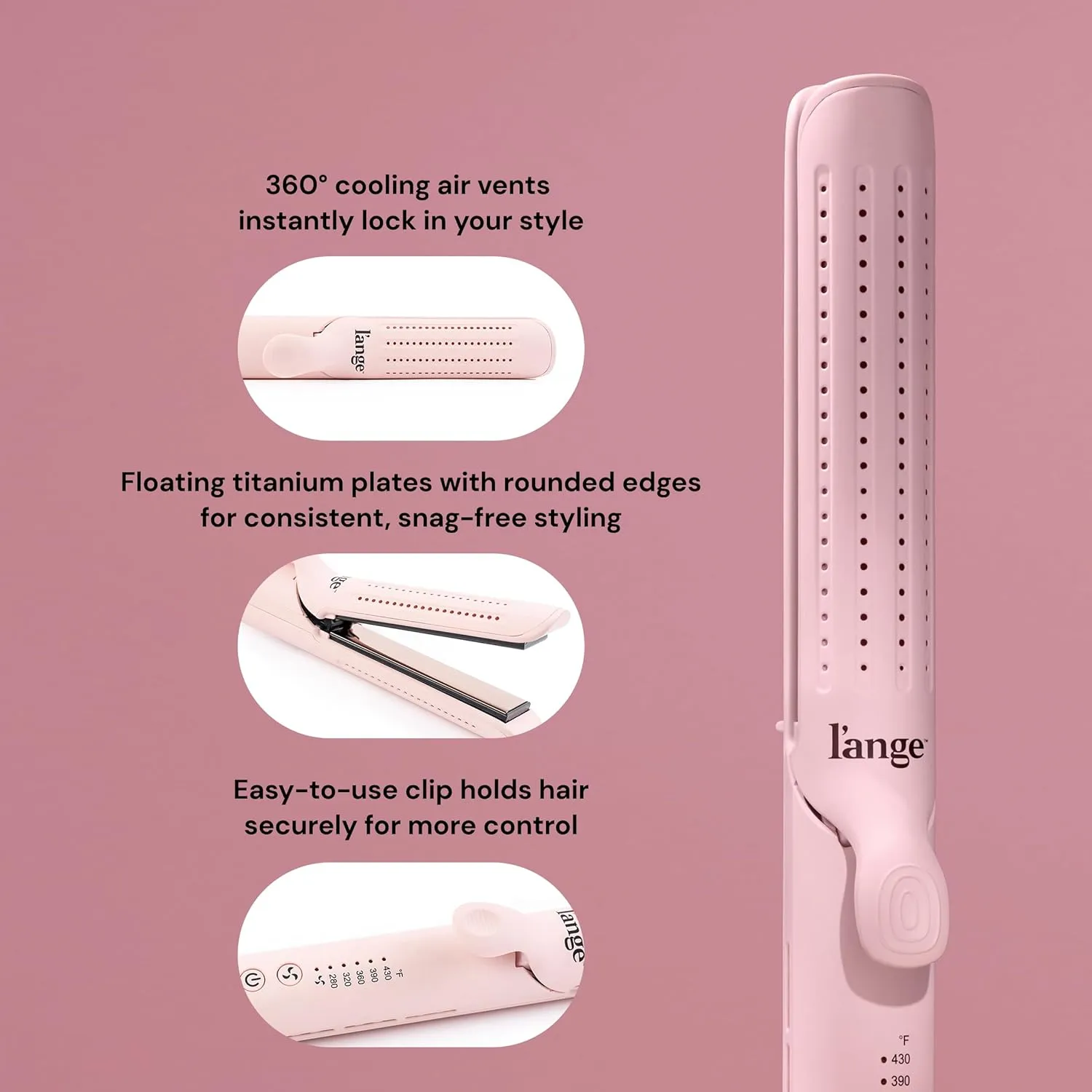 L'ANGE HAIR Le Duo Grande 360° Airflow Styler | 2-in-1 Curling Wand & Titanium Flat Iron Professional Hair Straightener and Curler with Cooling Air Vents to Lock in Style | Adjustable Temp (Blush)
