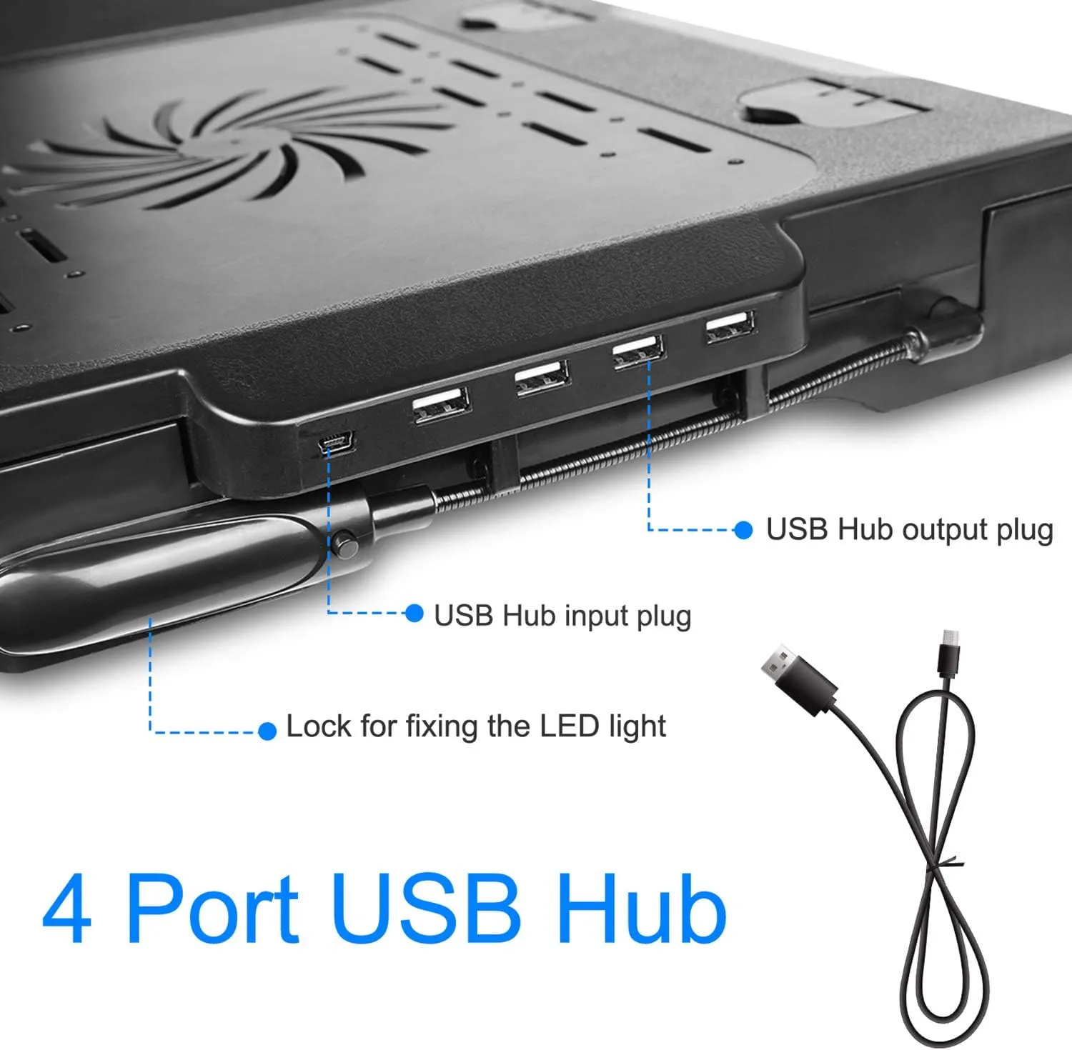Laptop Desk for Bed, Adjustable Table with Fan, Portable Lap Desk, Foldable Legs, Stand for Couch Sofa, Tray with LED Light, 4 USB Ports, Storage, Mouse Pad