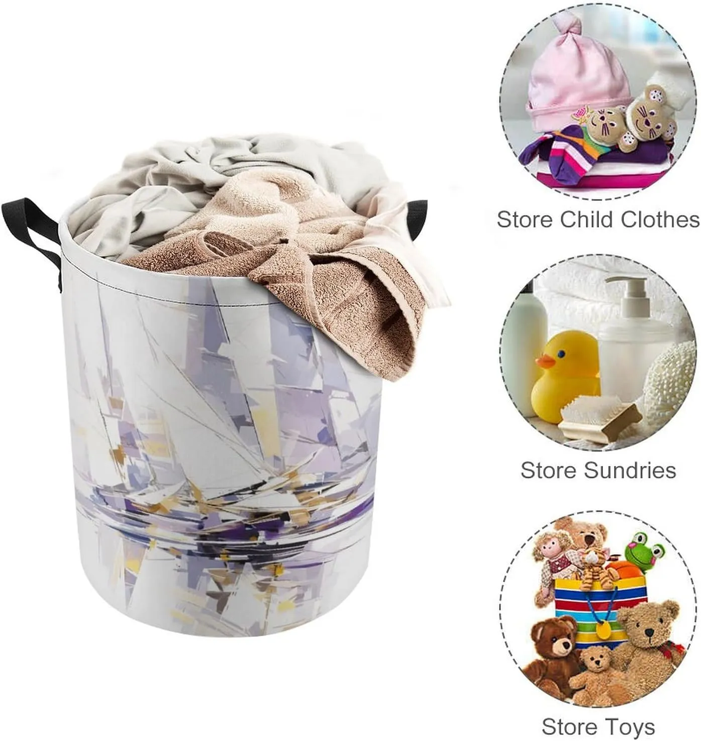 Laundry Hampers, Large Drawstring Laundry Bag, Removable Laundry Bags, Collapsible Storage Bin with Handles for Home Organization, Kids Room, Nursery Boat