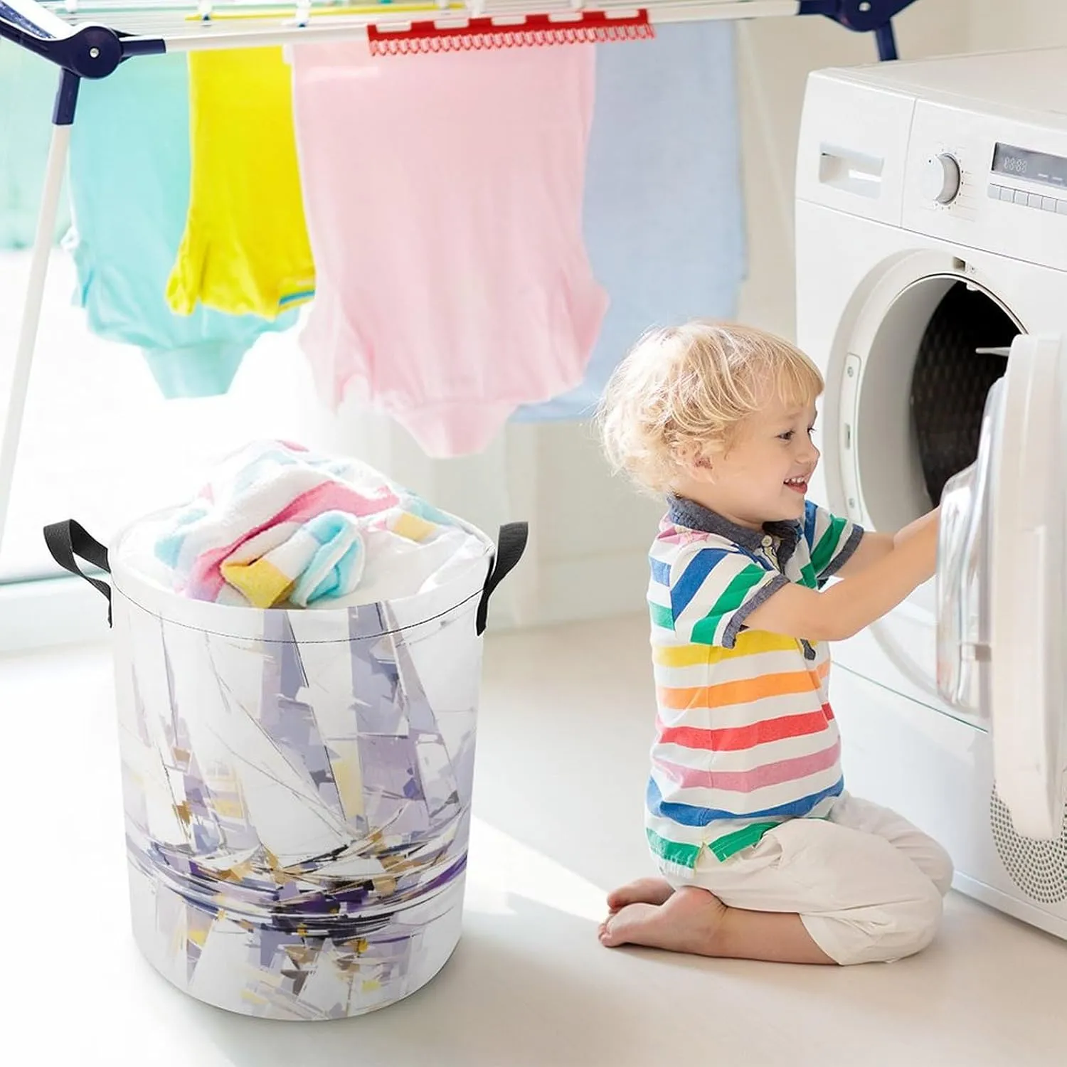 Laundry Hampers, Large Drawstring Laundry Bag, Removable Laundry Bags, Collapsible Storage Bin with Handles for Home Organization, Kids Room, Nursery Boat