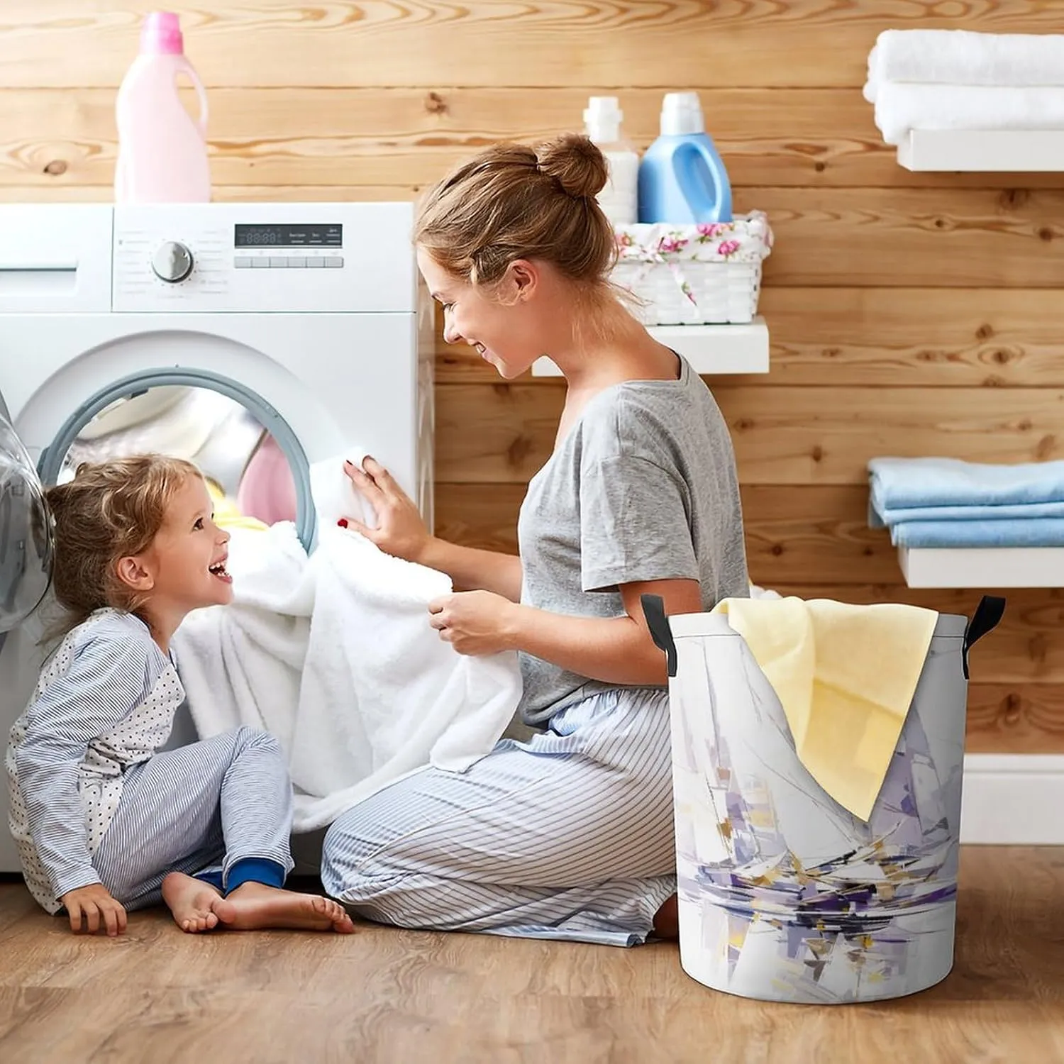 Laundry Hampers, Large Drawstring Laundry Bag, Removable Laundry Bags, Collapsible Storage Bin with Handles for Home Organization, Kids Room, Nursery Boat